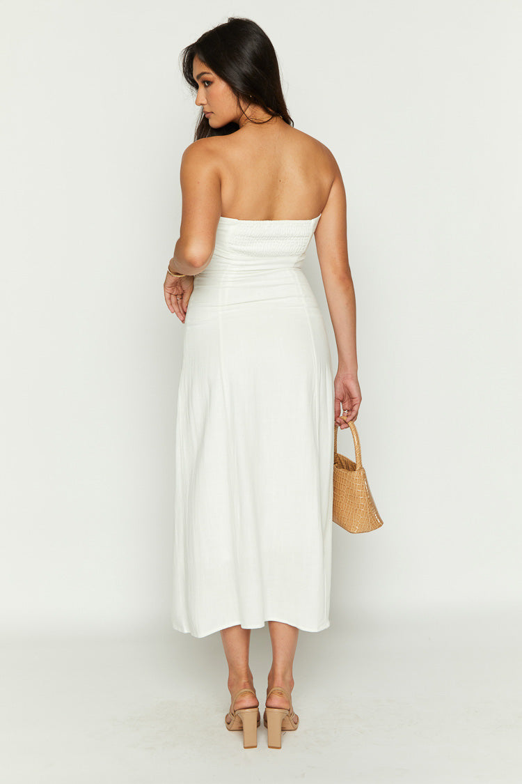 Vienna White Linen Blend Strapless Midi Dress