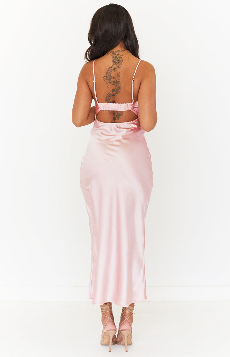 Amelie Pink Twist Satin Midi Dress