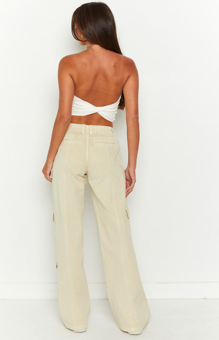 Millie Cream Low Rise Cargo Trousers
