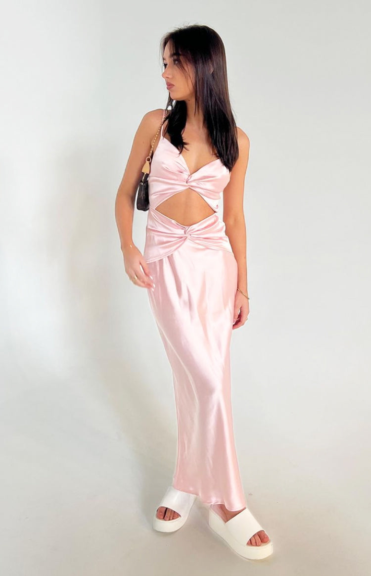 Amelie Pink Twist Satin Midi Dress