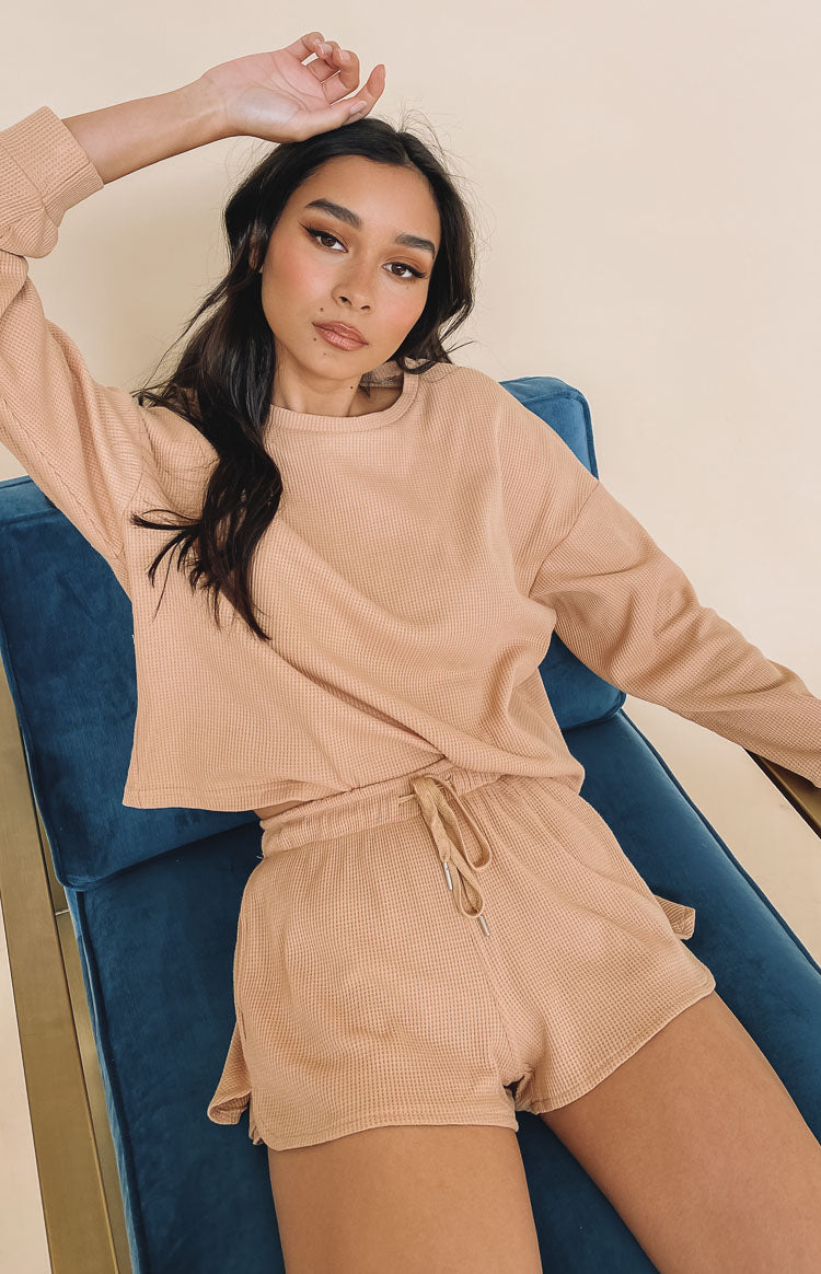Steph Long Sleeve Waffle Top Tan