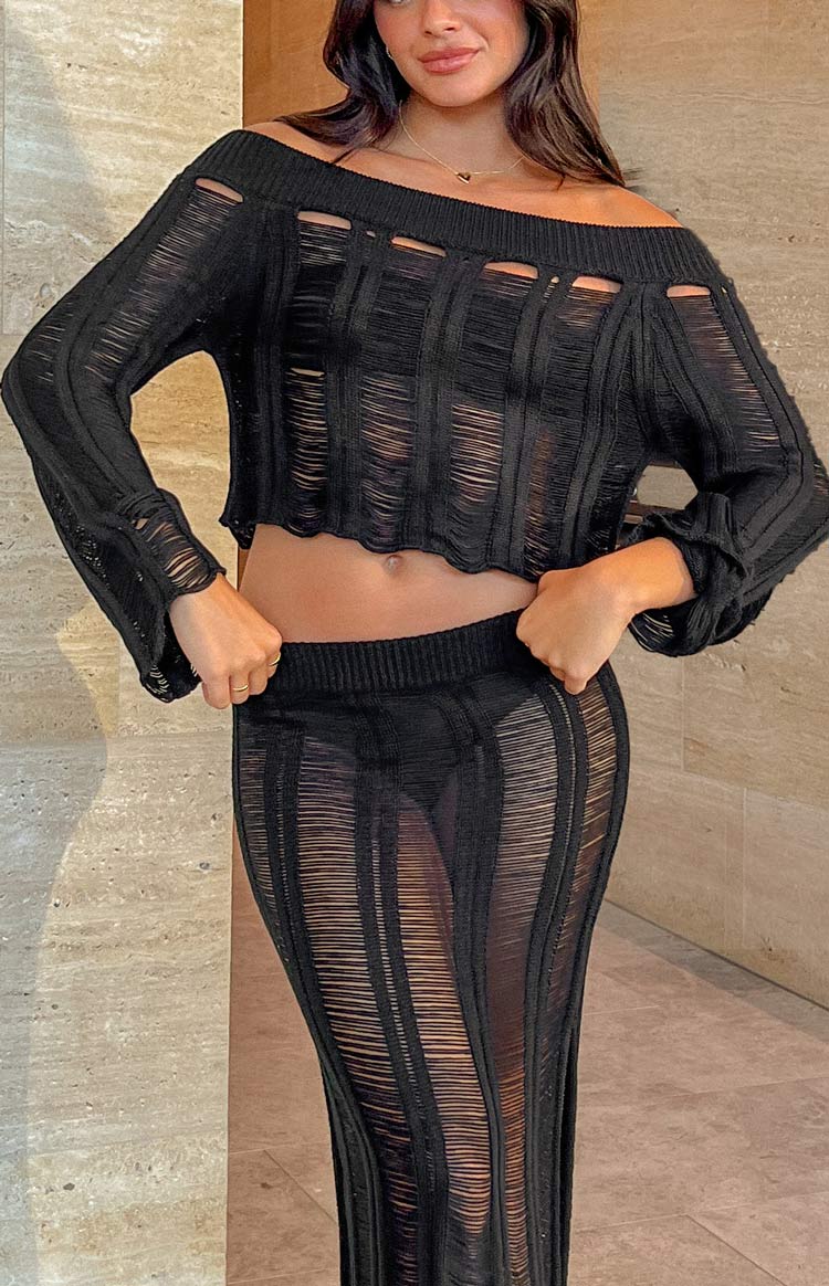 Lennox Black Ladder Knit Top