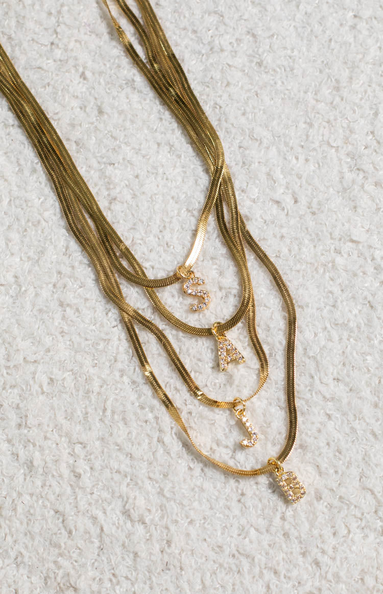 Camelia Gold Letter Snake Chain Necklace