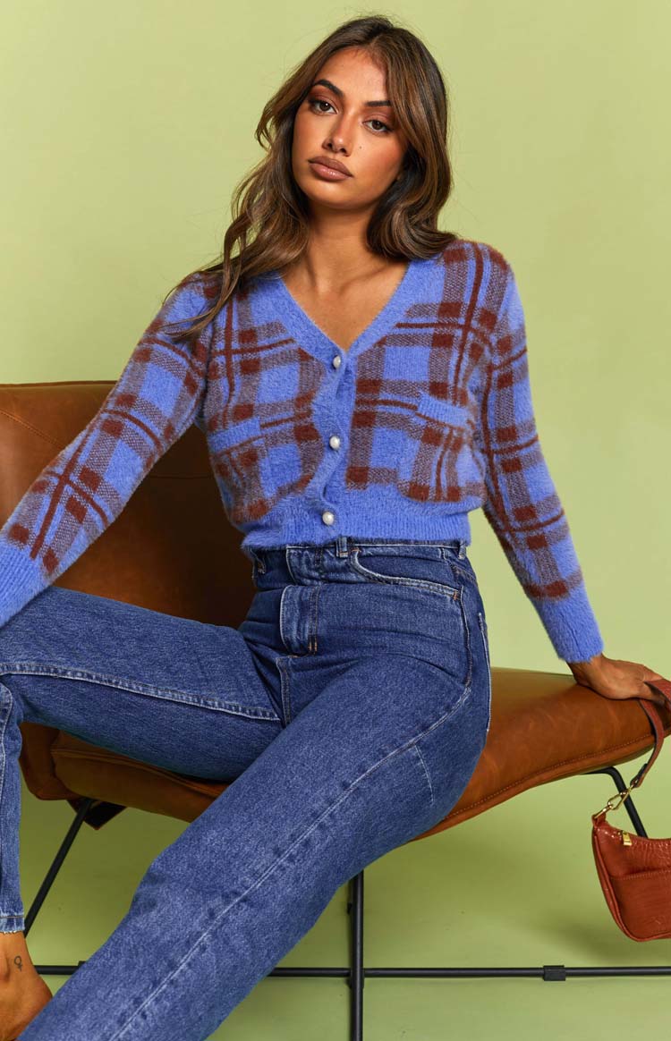Hannah Checked Cardigan Blue