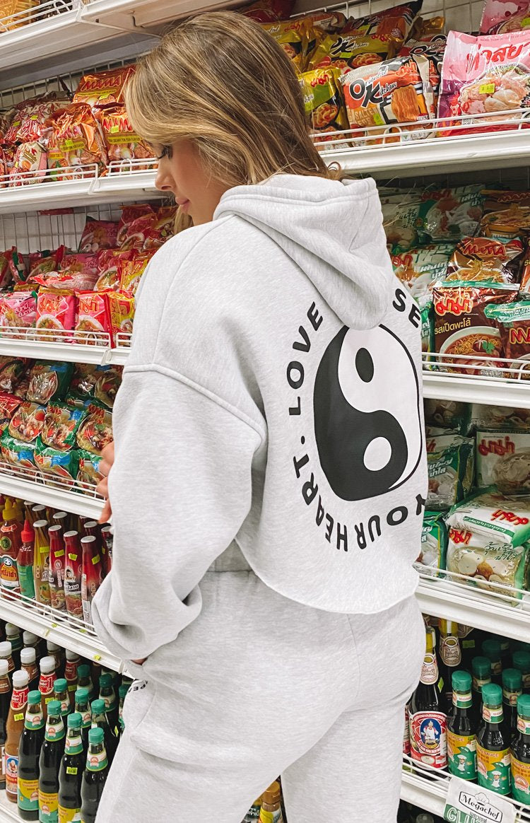 Yin Yang Hoodie Grey Marle