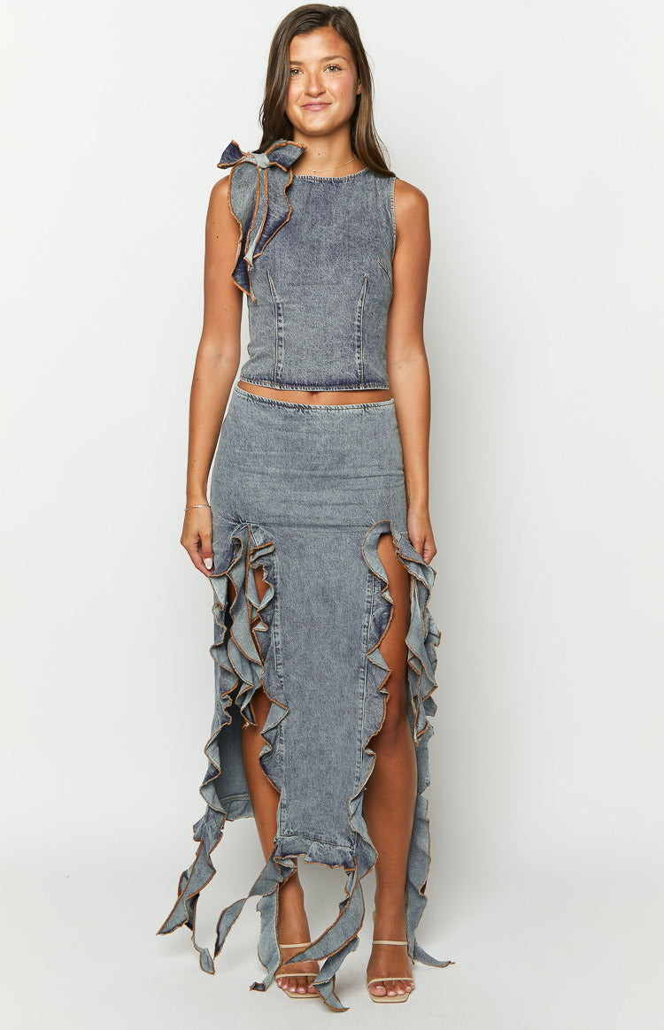Lioness Rendezvous Faded Denim Top