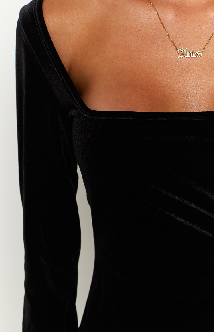 Hadassah Black Velvet Mini Dress