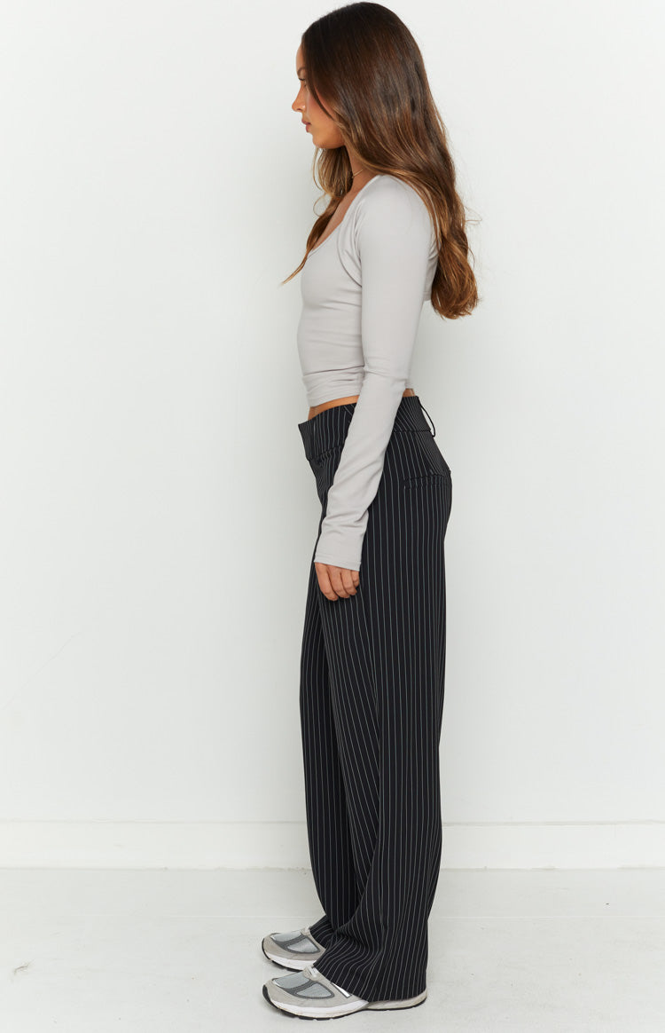 Maeve Black Pinstripe Pants
