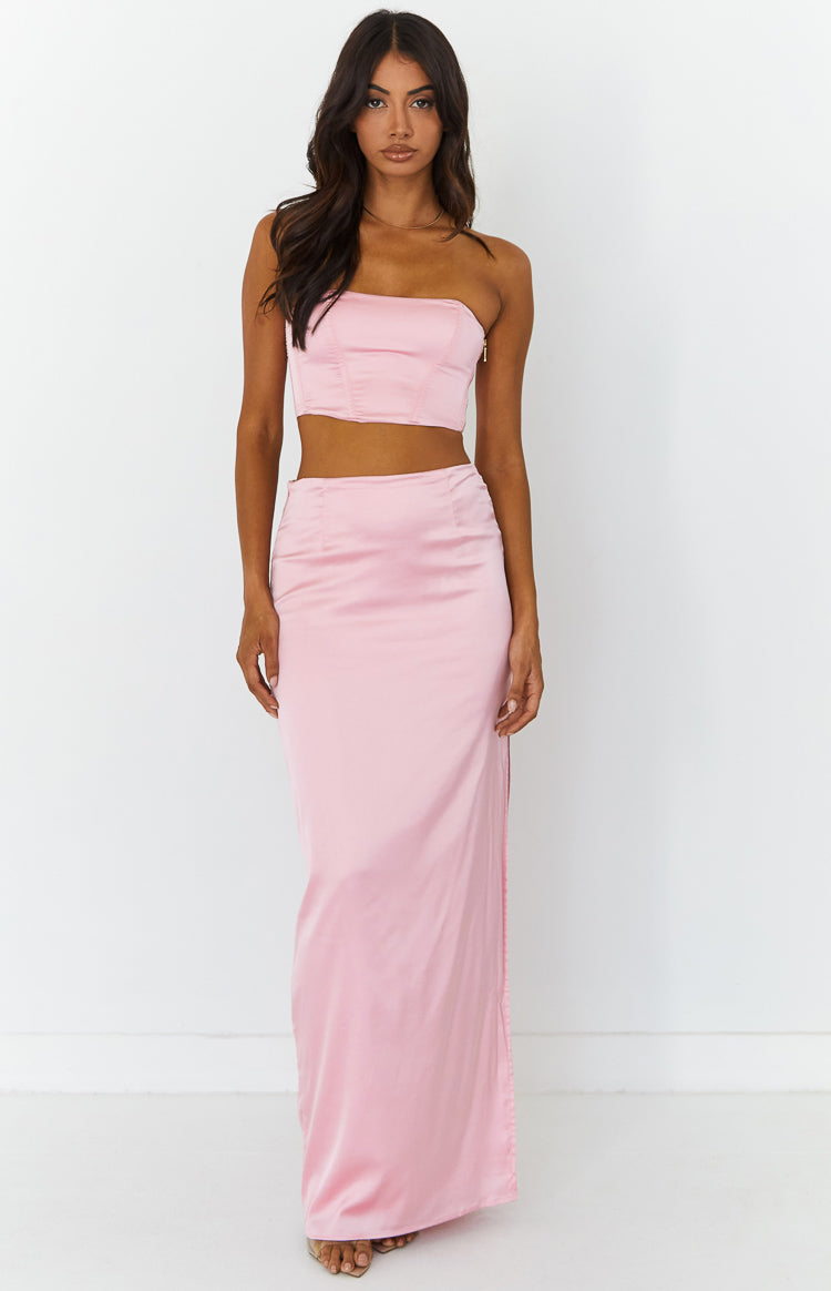 Mckenzie Pink Satin Maxi Skirt