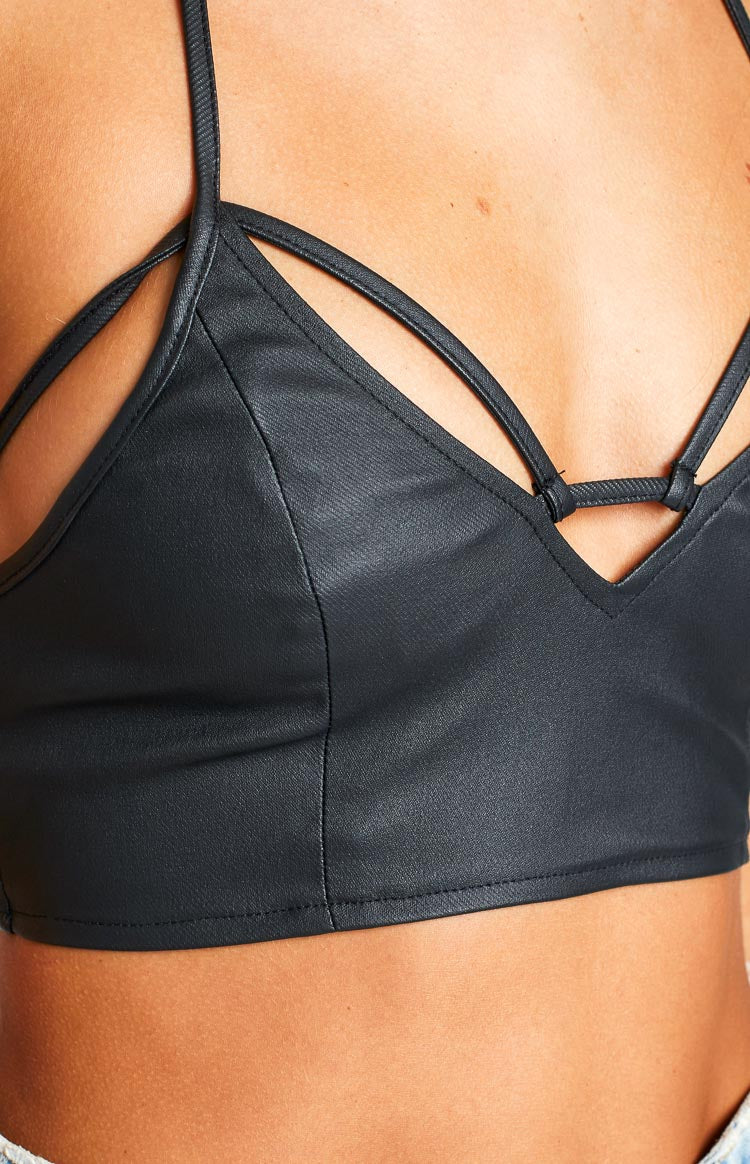 Halo Black PU Crop Top