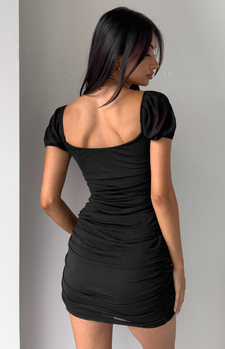 Siannise Black Mesh Mini Dress