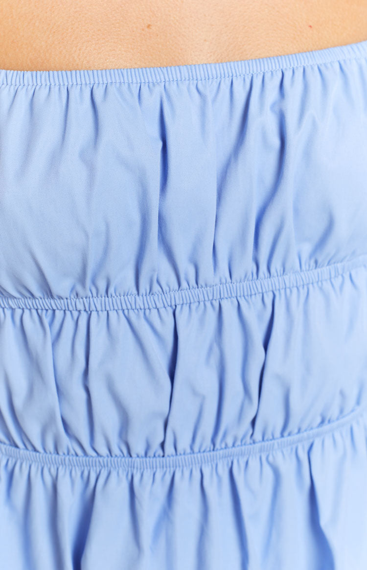 Lovey Blue Puff Sleeve Ruched Mini Dress