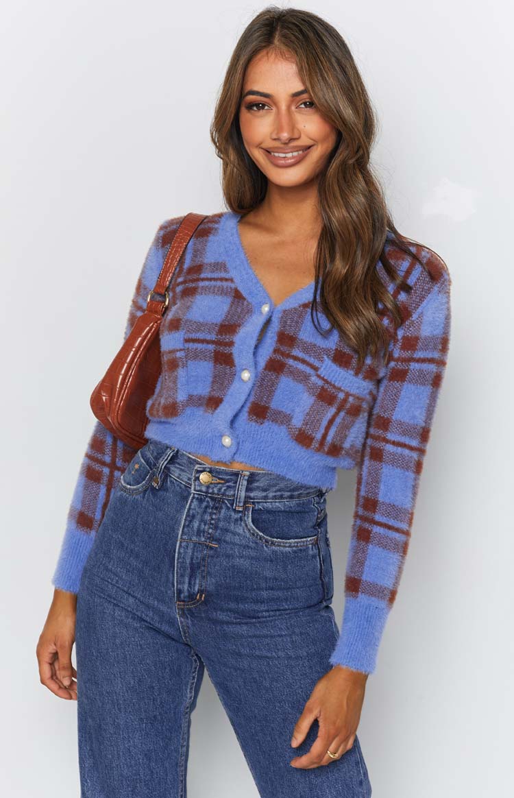 Hannah Checked Cardigan Blue