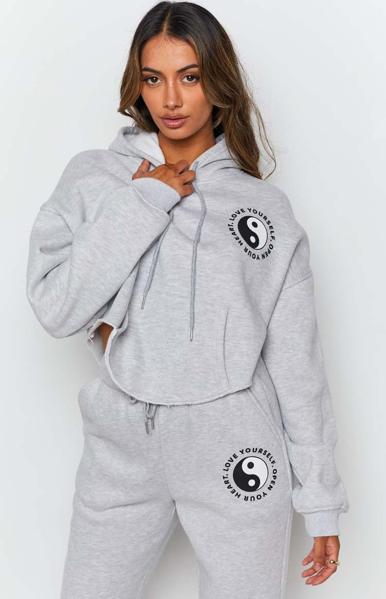 Yin Yang Hoodie Grey Marle