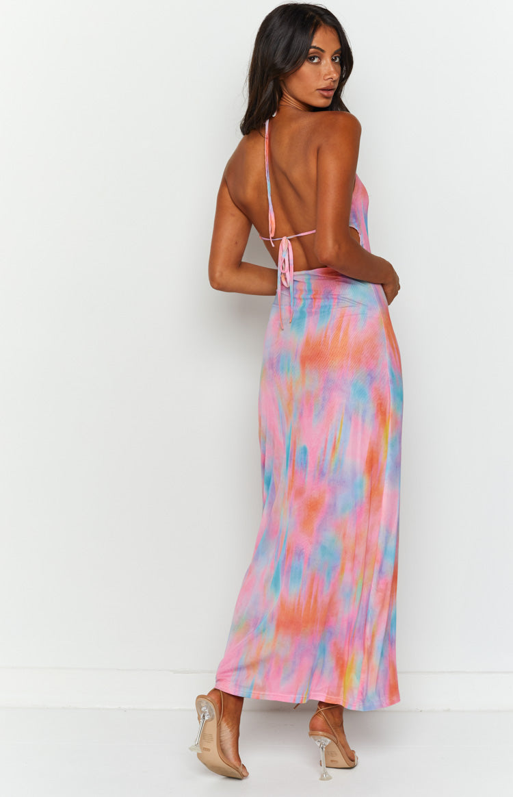Trinity Blue Print Mesh Maxi Dress