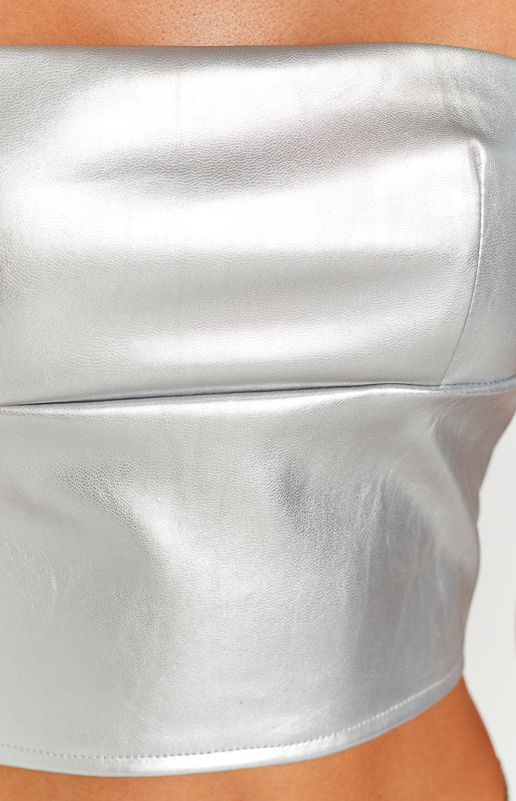 Mari Silver Strapless Top