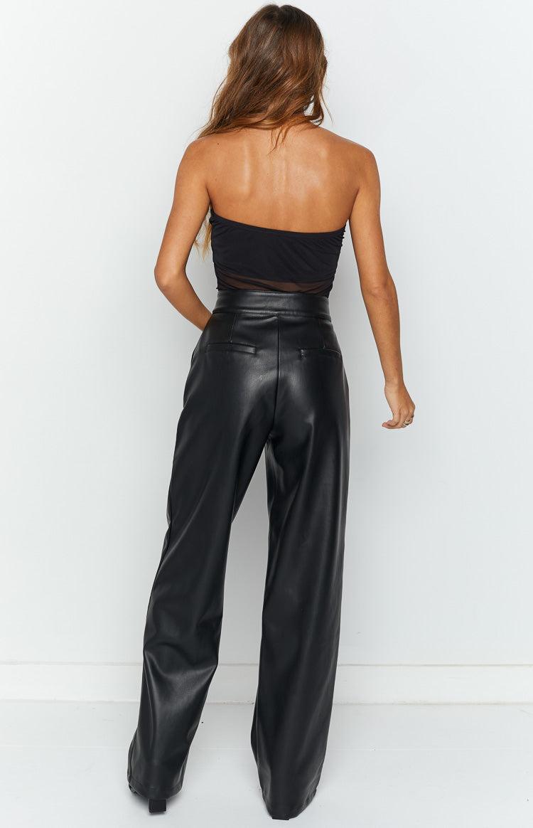 Kelsy Black Lace Up PU Pants