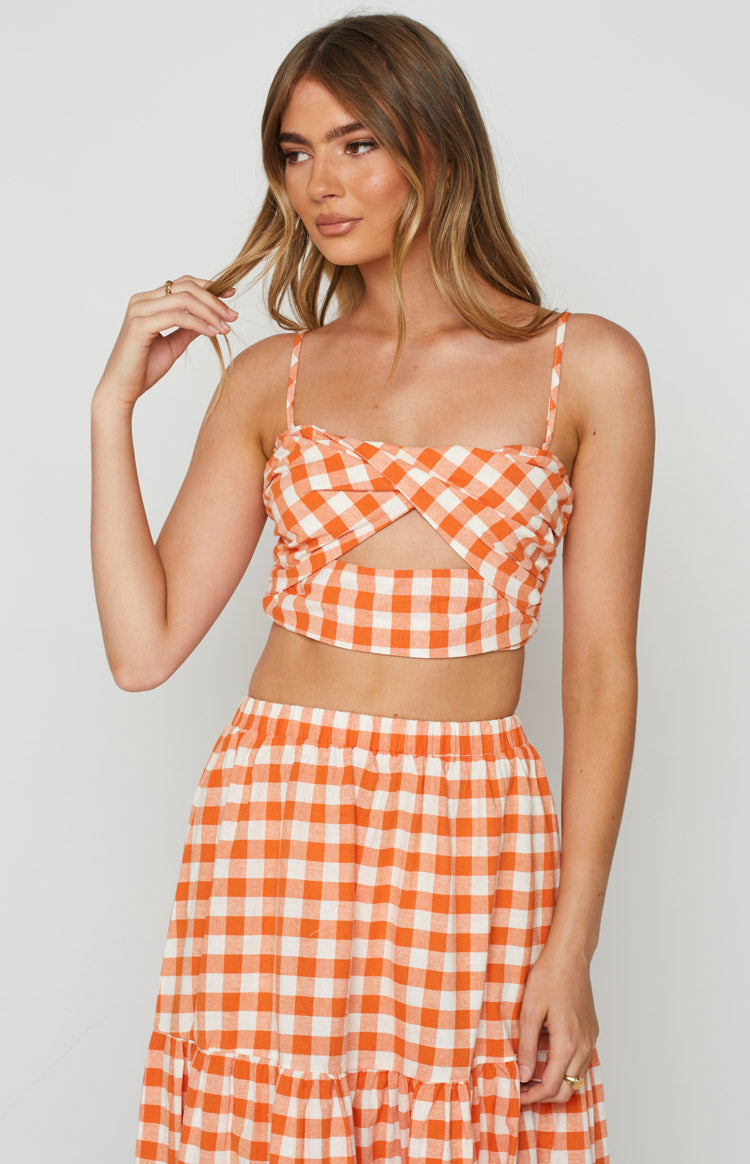 Cassian Orange Gingham Crop Top