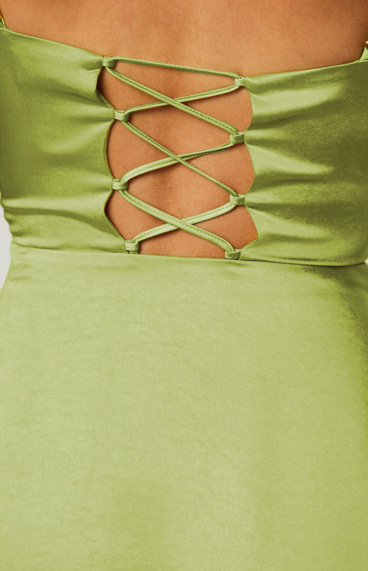 Oceana Lime Corset Satin Mini Dress