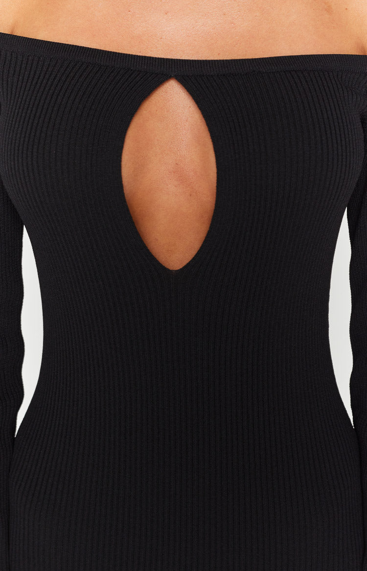 Inessa Black Off Shoulder Knit Maxi Dress