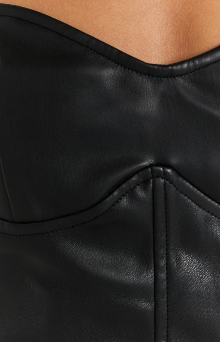 Ishani Black Faux Leather Mini Dress