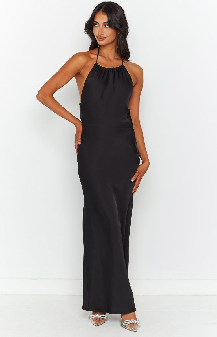 Kalley Black Halter Formal Maxi Dress