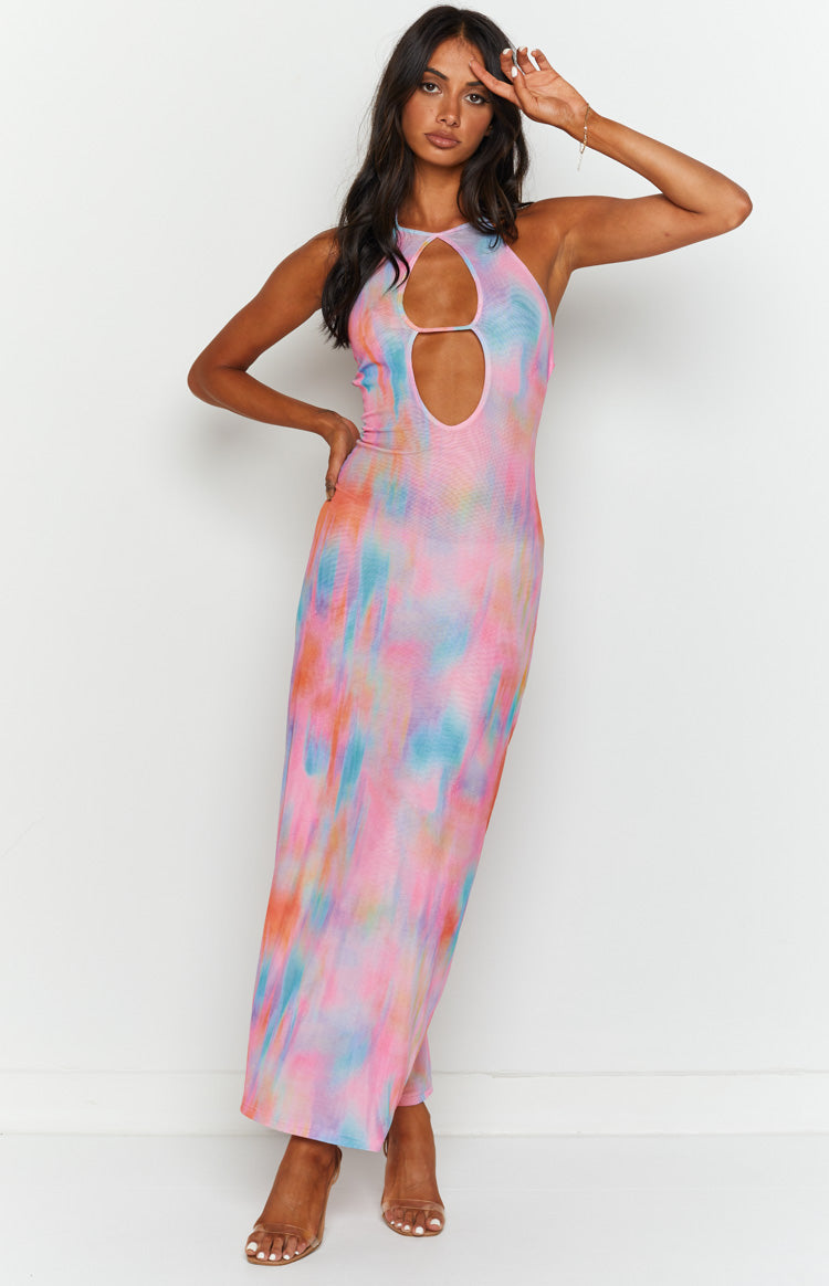 Trinity Blue Print Mesh Maxi Dress