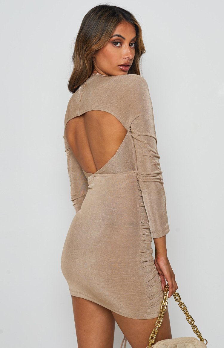 City Girl Ruched Mini Dress Latte