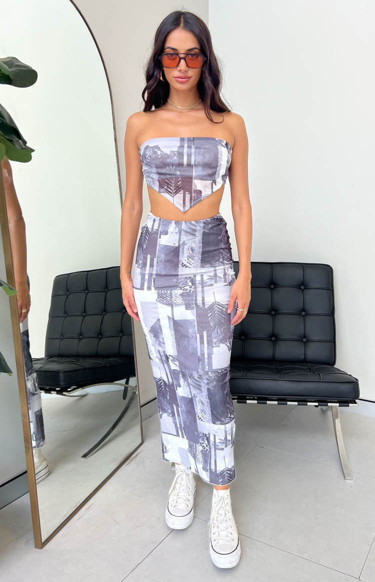 Dianna Mono Print Mesh Midi Skirt