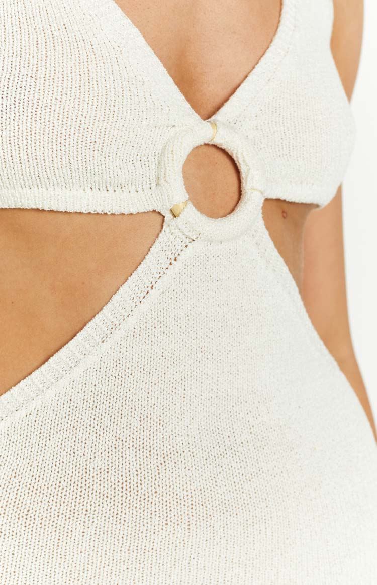Dalaney Cream Knitted Ring Midi Dress