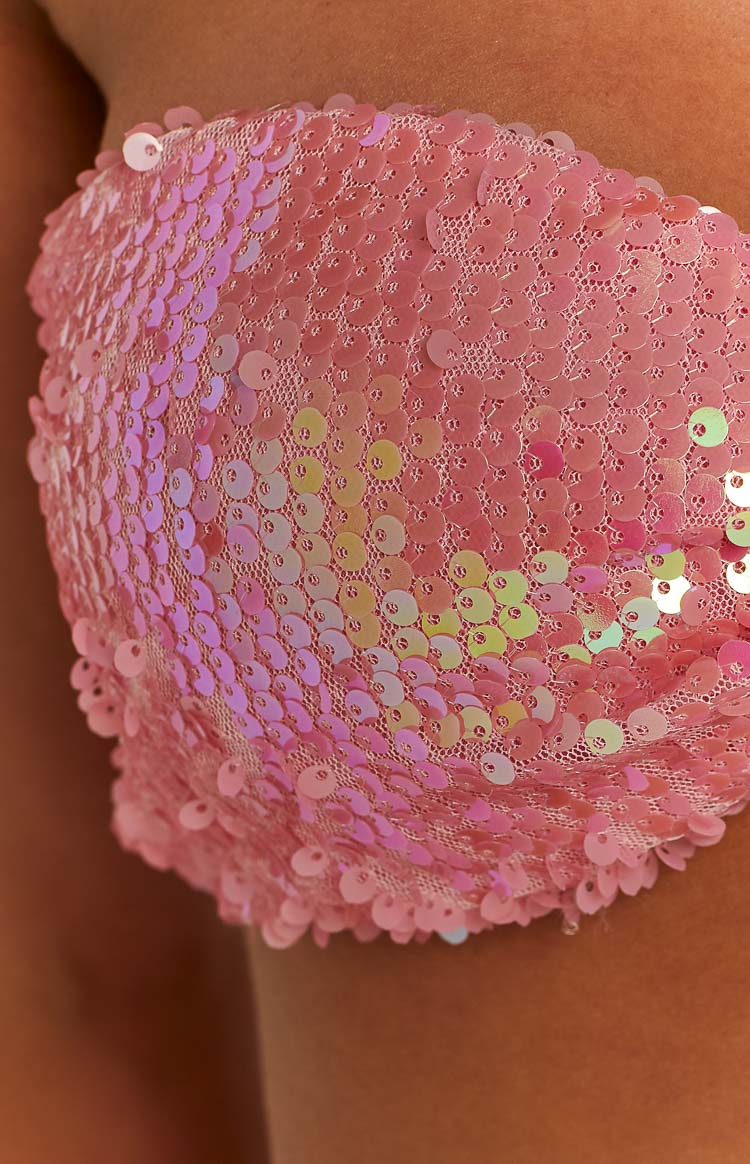 Nyra Pink Sequin Strapless Bralette Top