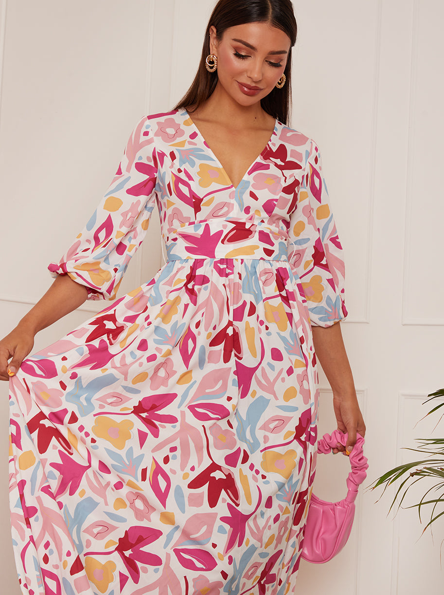 Floral Print Wrap Maxi Dress in Pink