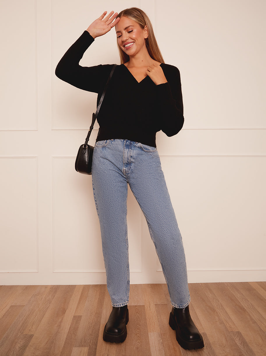 Wrap Knitted Jumper in Black