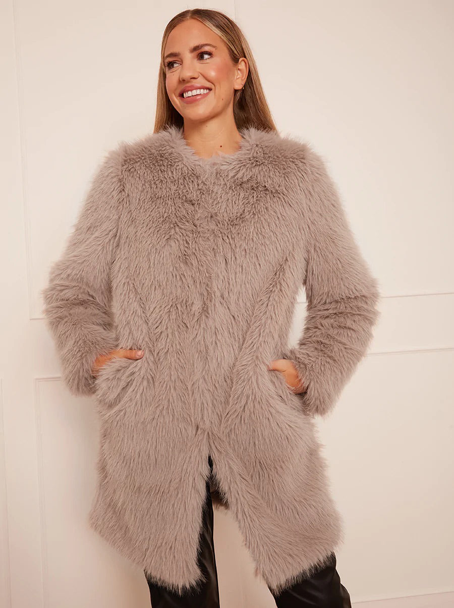 Shaggy Faux Fur Coat in Mink