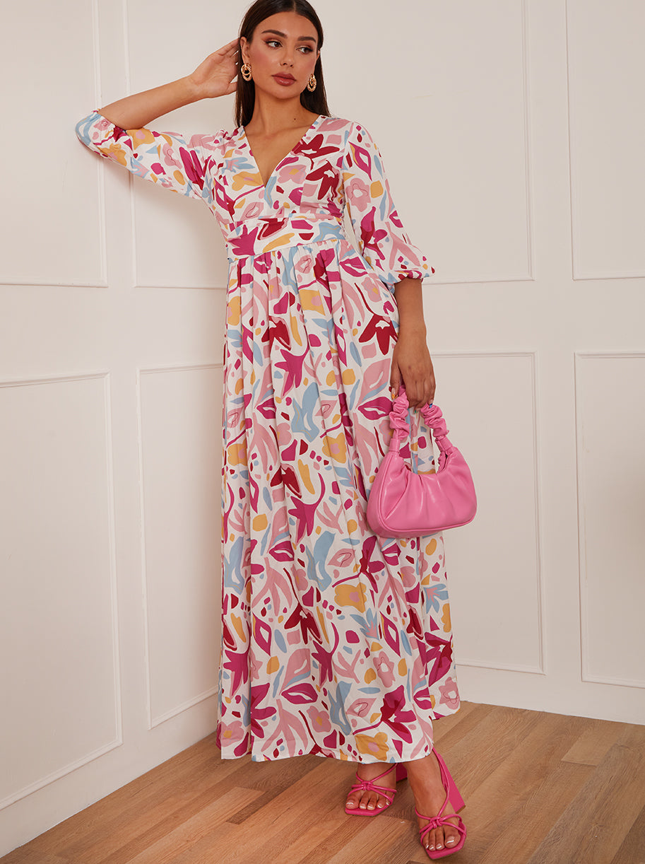 Floral Print Wrap Maxi Dress in Pink