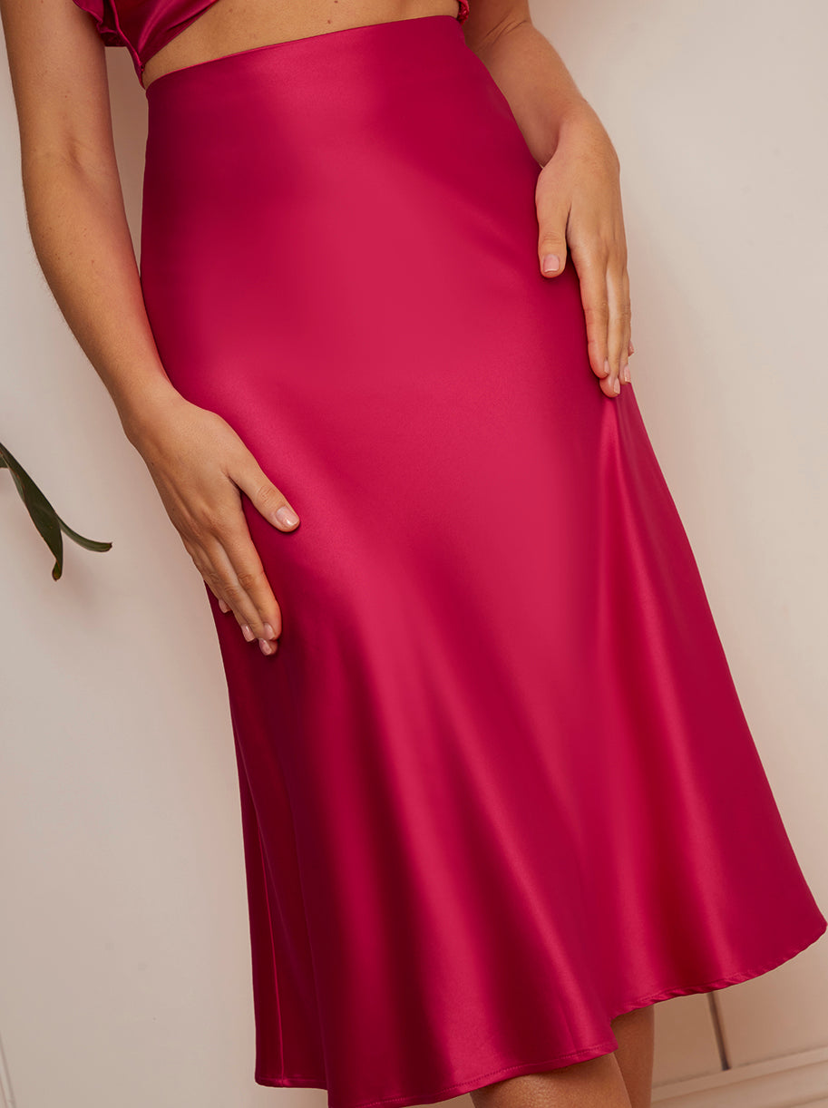 Satin Bias-Cut Midi Skirt in Pink
