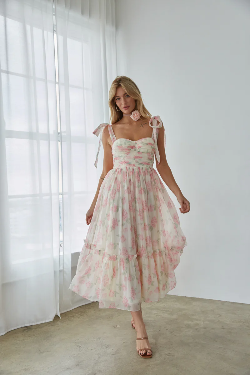 Celine Floral Tie Strap Maxi Dress