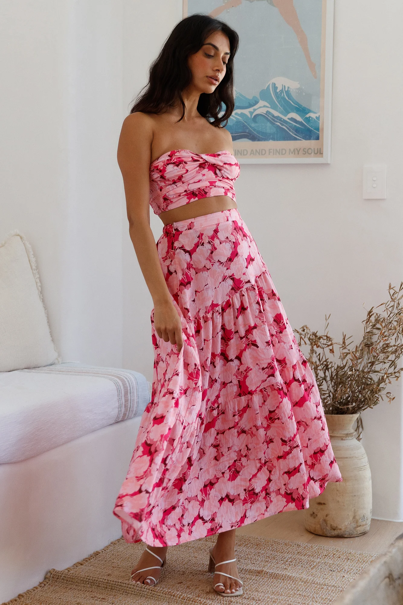 Horizon Waves Maxi Skirt Pink