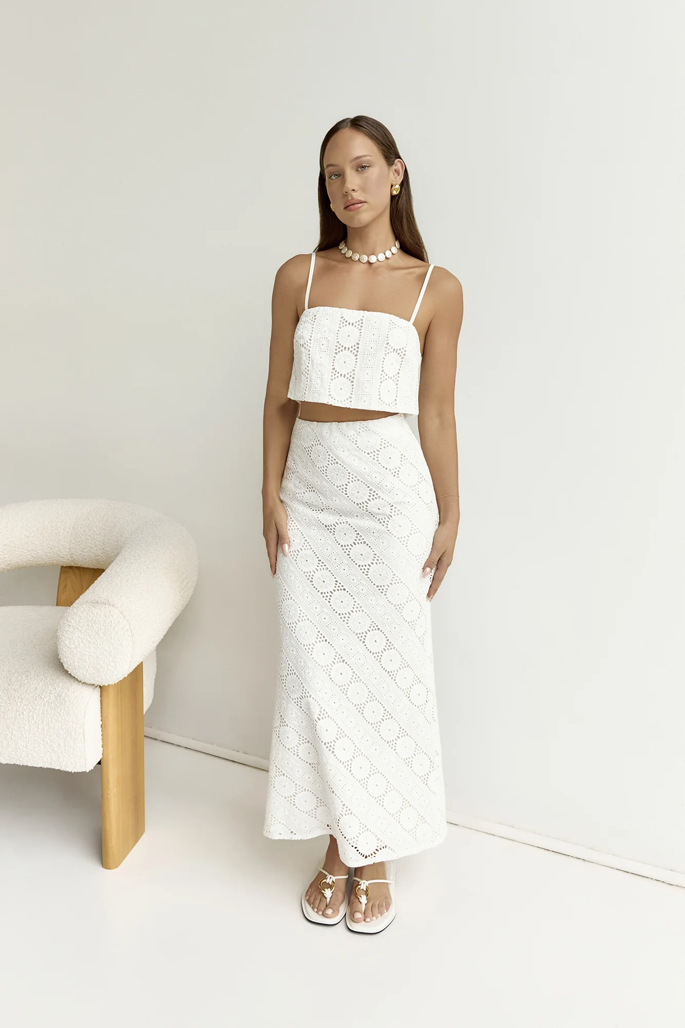 Island Calm Embroidered Maxi Skirt White