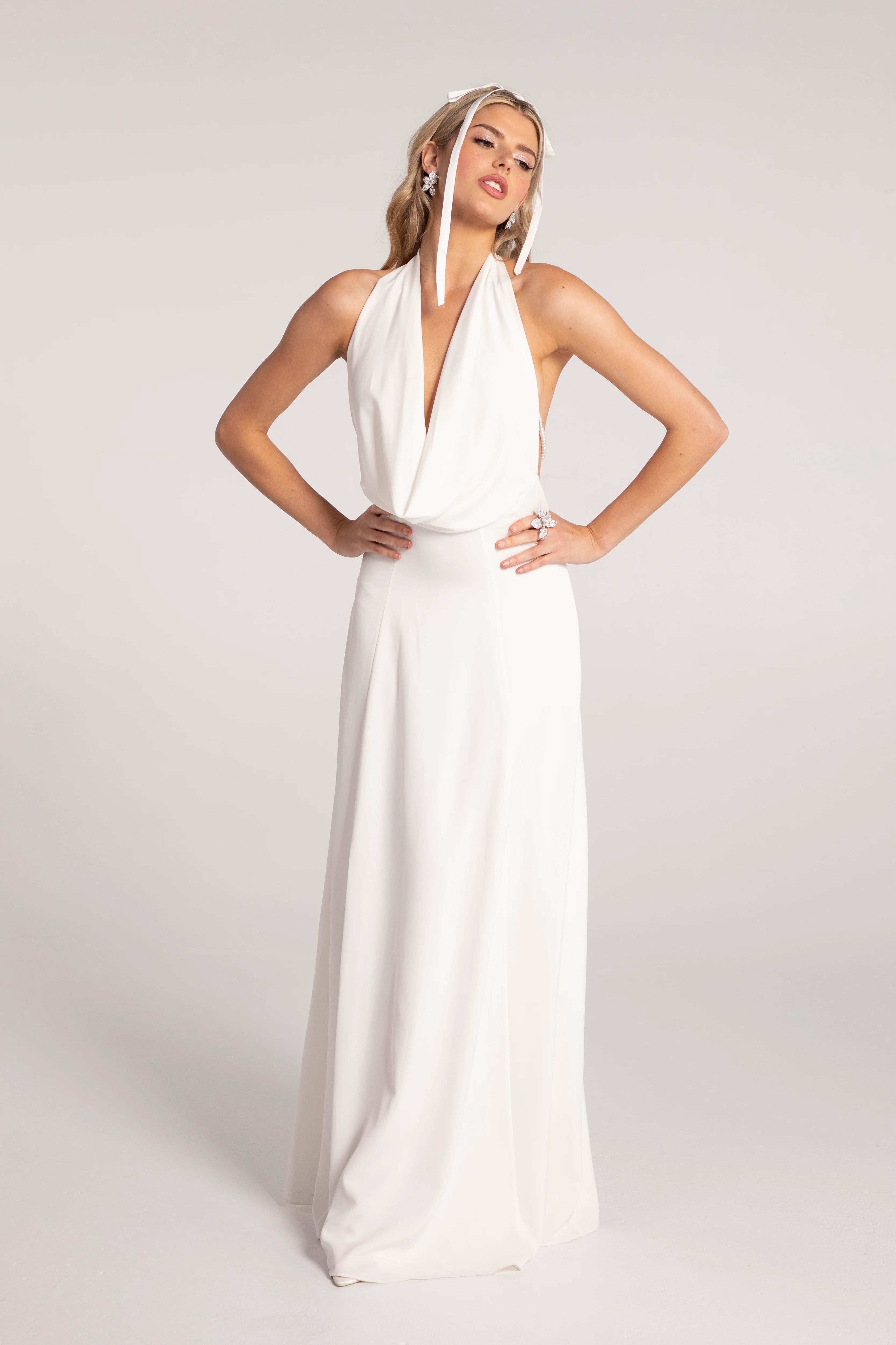 Aniya Satin Dress (White) (Final Sale)