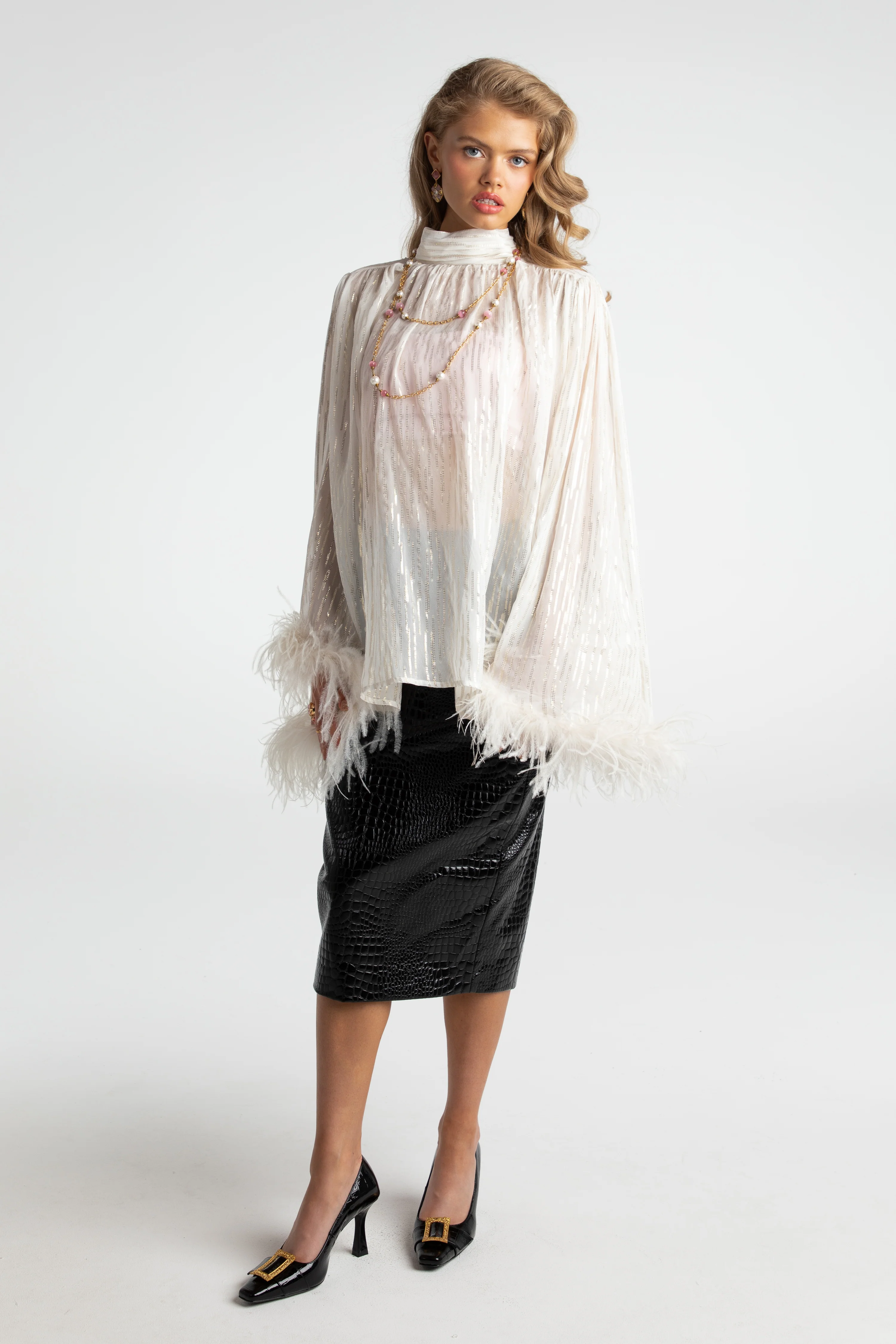 Keira Feather Top (White) (Final Sale)