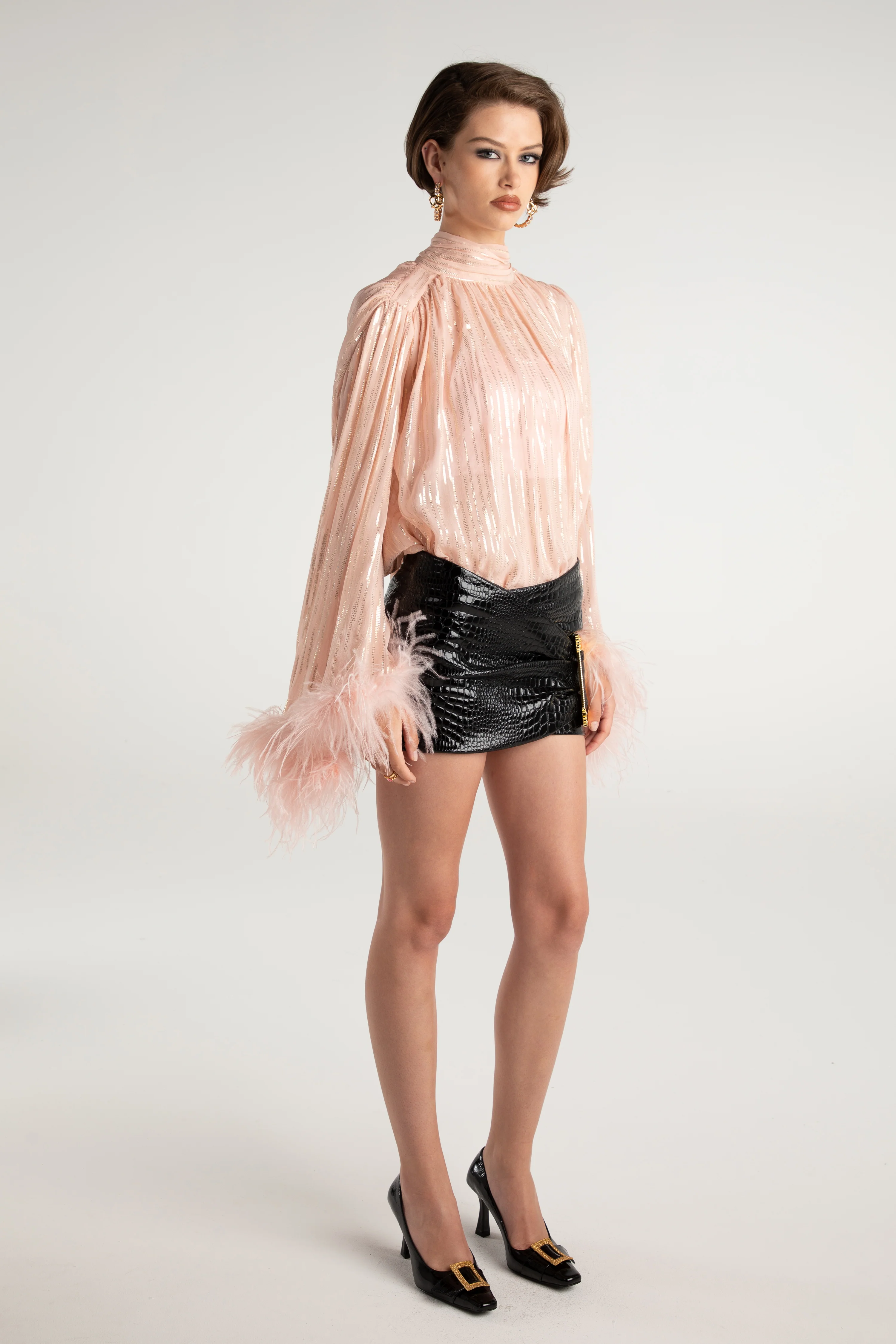 Keira Feather Top (Pink) (Final Sale)