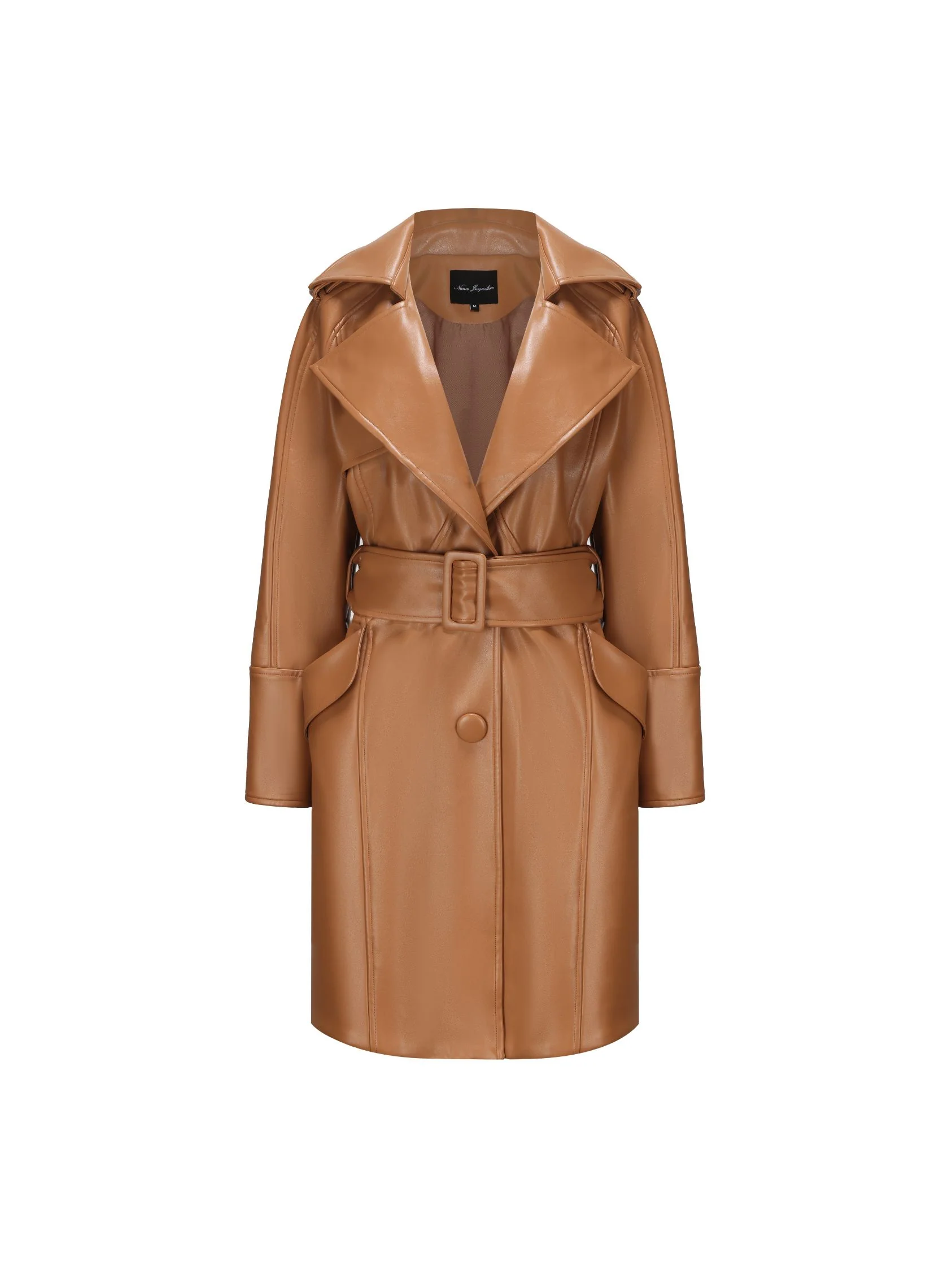 Keira Leather Trench Coat (Brown) (Final Sale)