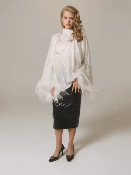 Keira Feather Top (White) (Final Sale)
