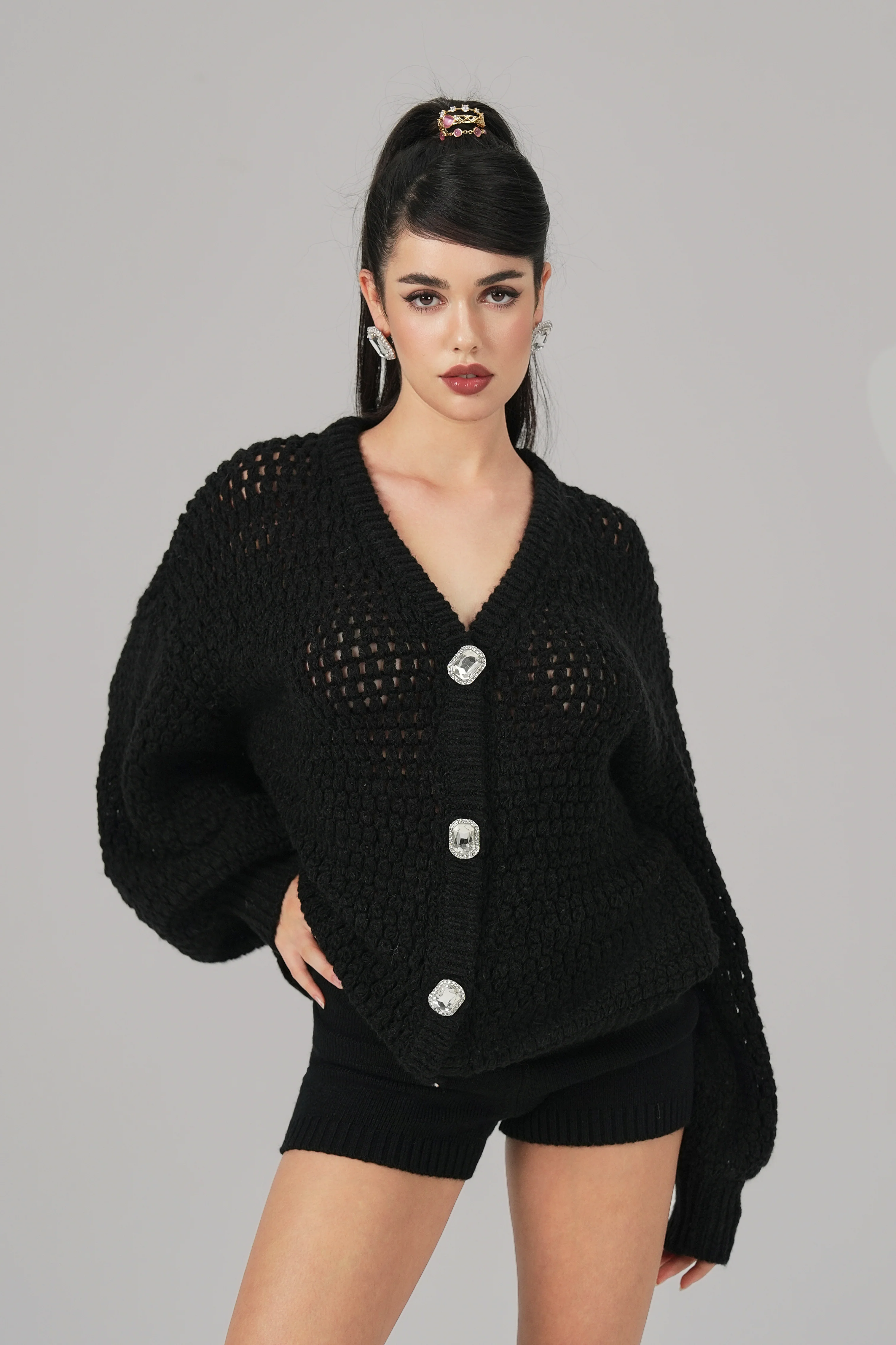 Alexis Cardigan + Scarf Set (Black)