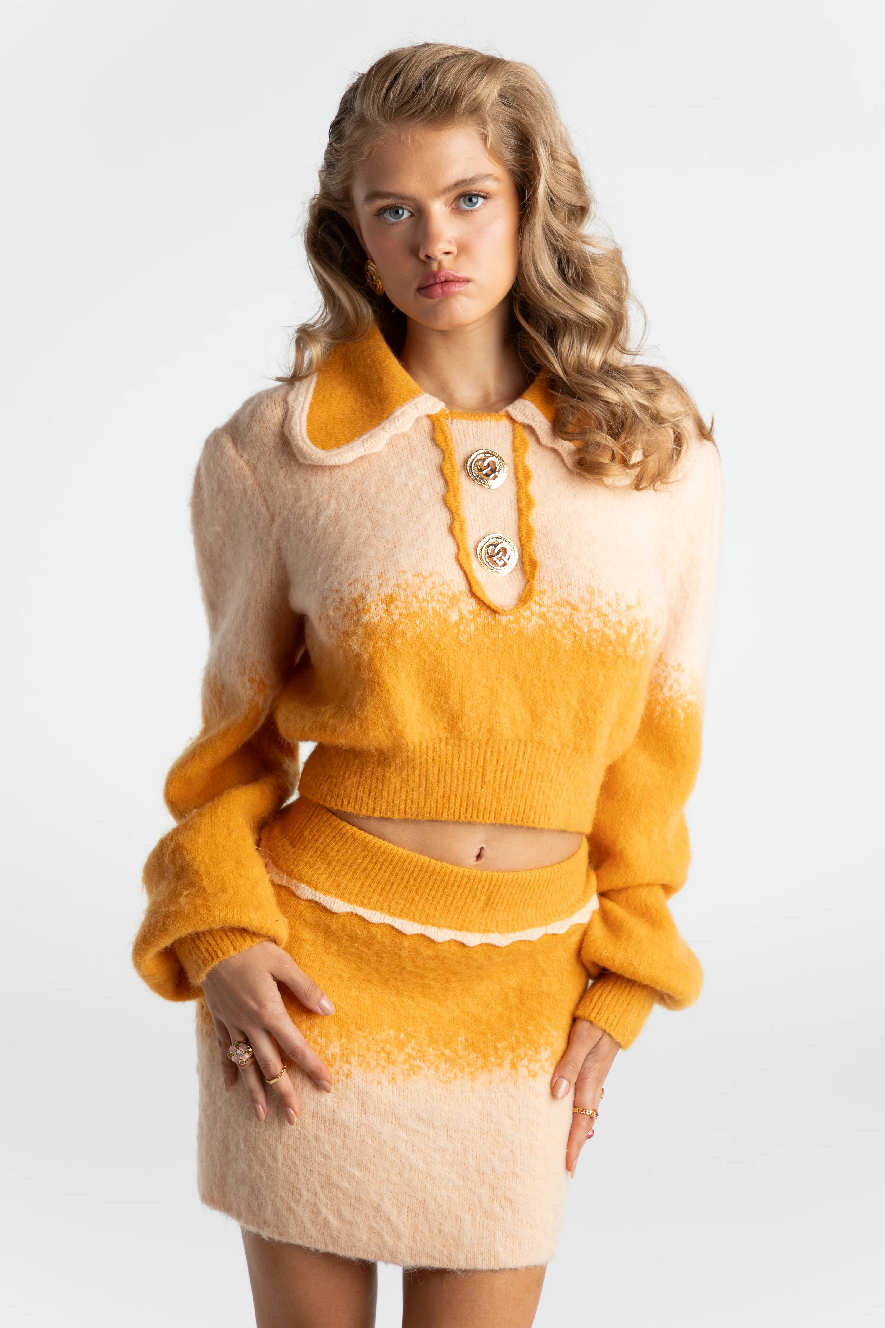 Emily Knit Cardigan Set (Orange) (Final Sale)