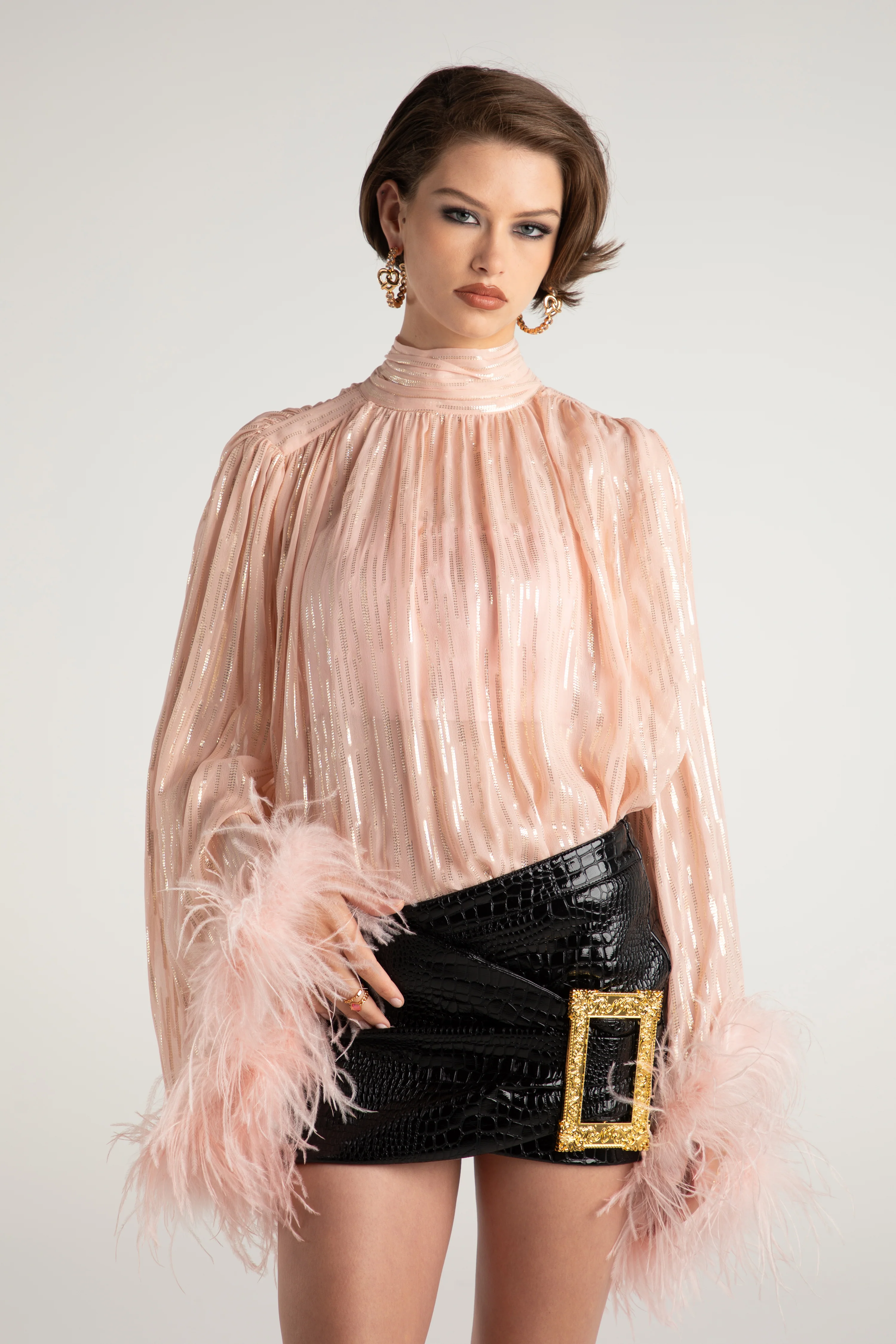 Keira Feather Top (Pink) (Final Sale)