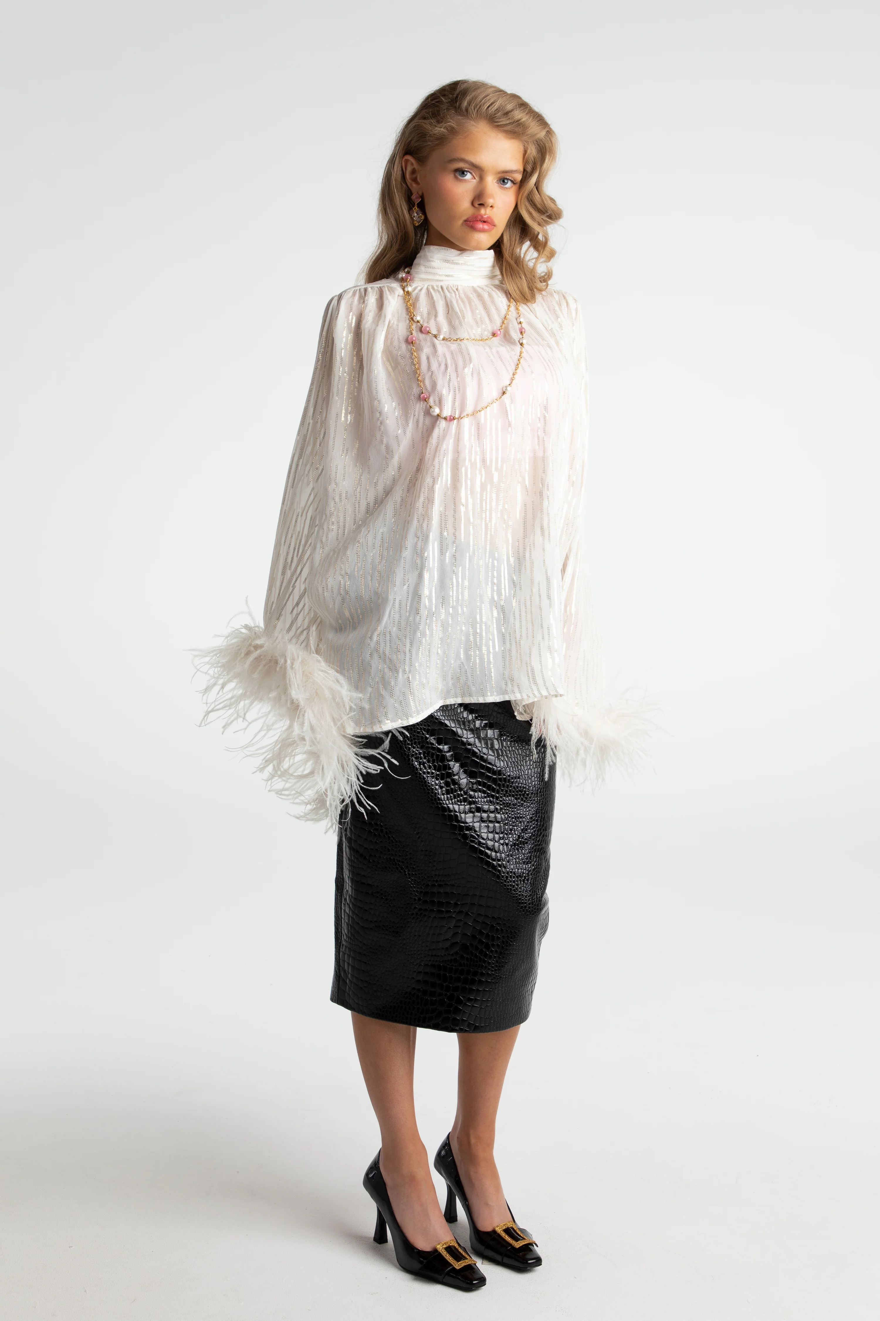 Keira Feather Top (White) (Final Sale)