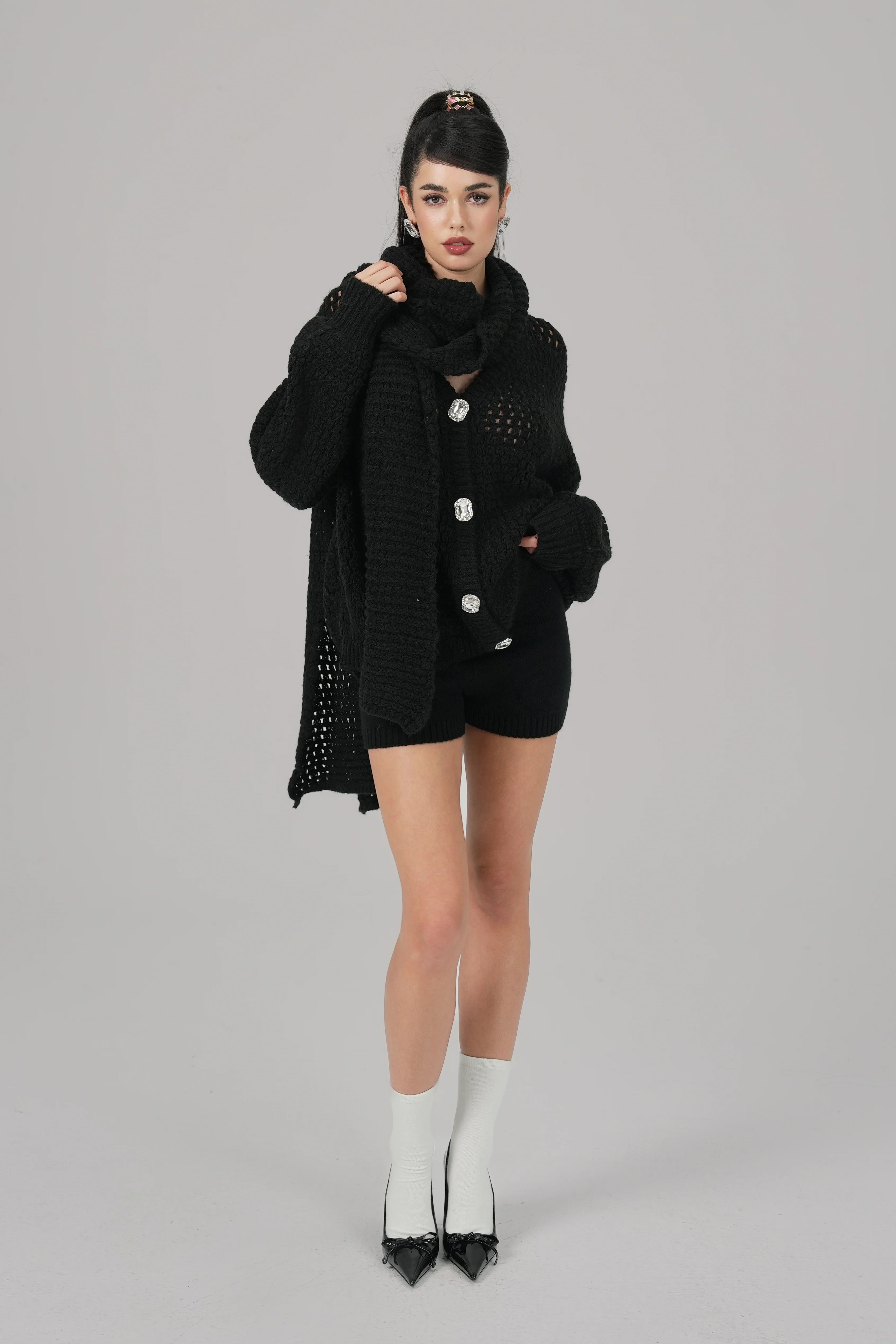 Alexis Cardigan + Scarf Set (Black)