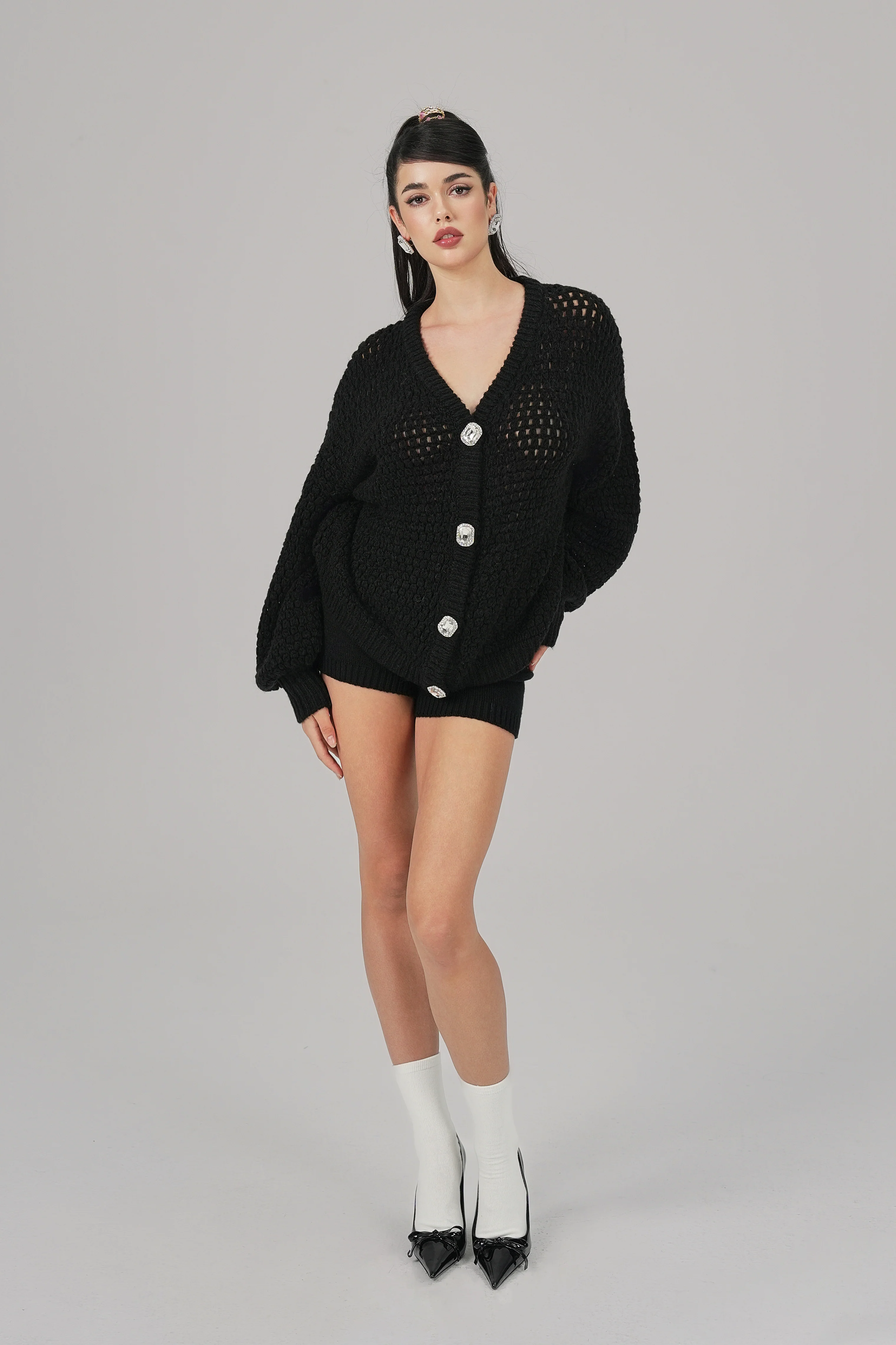Alexis Cardigan + Scarf Set (Black)